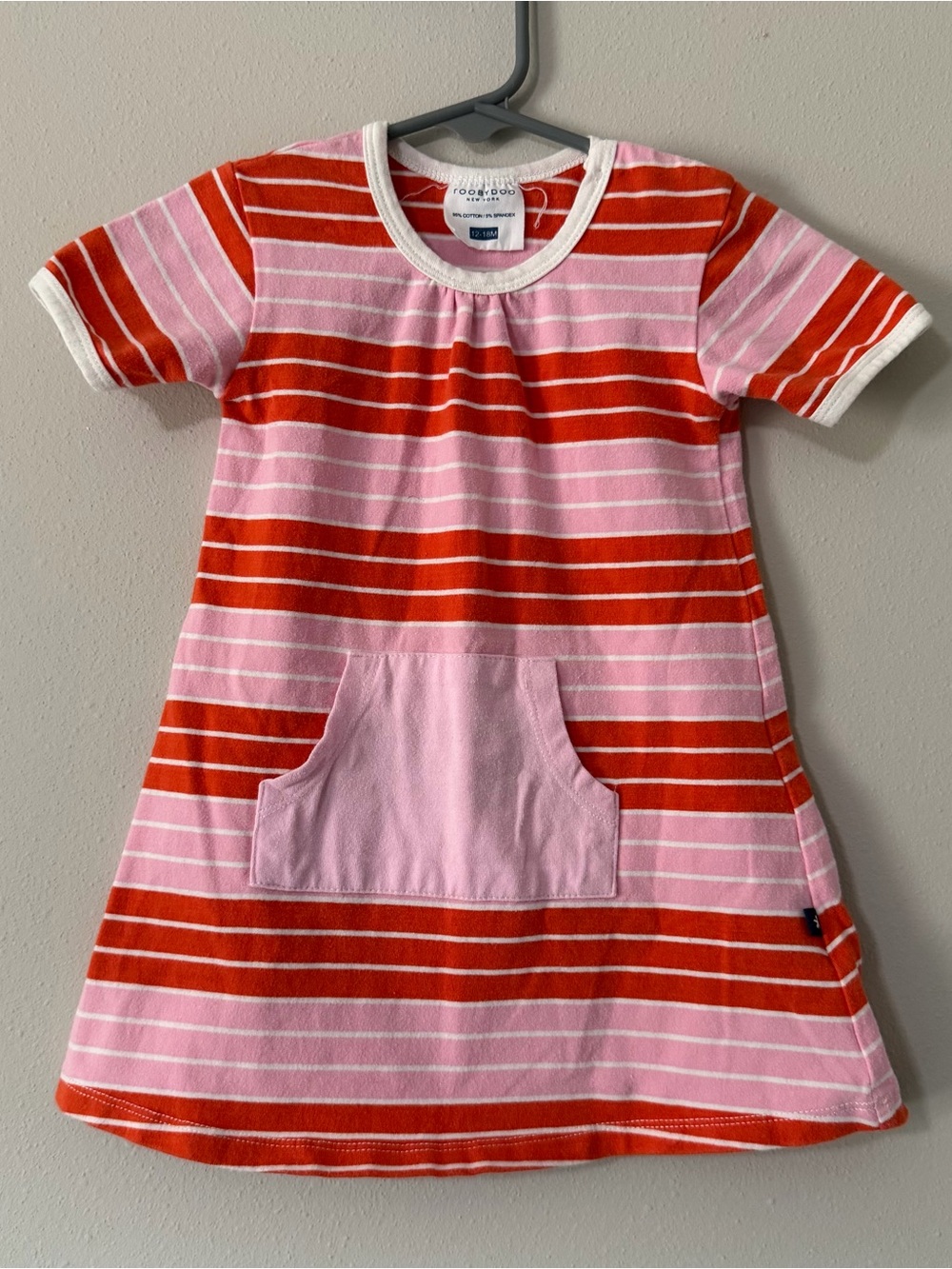 Toobydoo New York Striped Play Dress Pink Orange Cotton Size 12-18M
